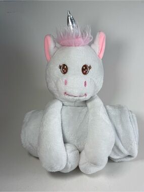 Lullaby Baby Plush 10" White Pink Unicorn And 39"x28" Blanket Stuffed Toy Lovey